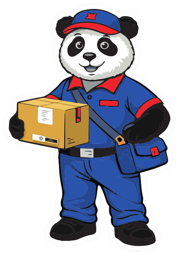 El panda mensajero de China Box con un paquete en la mano
